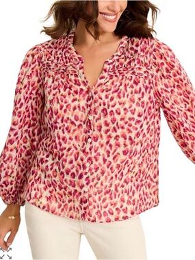 Tommy Bahama Jeweled Jaguar Long Sleeve Blouse NWT!